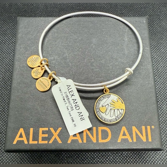 Alex and Ani Jewelry - 🩶💛ALEX AND ANI🩶💛Hand in Hand Two Tone Charm Bangle with Gift Box/NWT